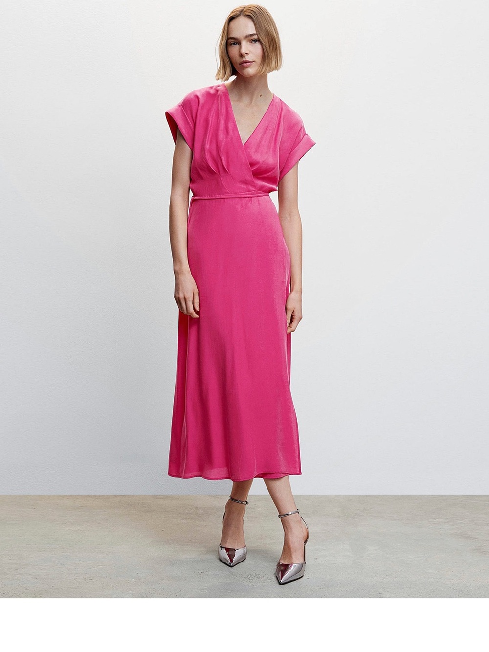 MANGO WRAP DRESS. LIKE NEW. Women's Pink V-Neck Midi Dress SIZE Medium
